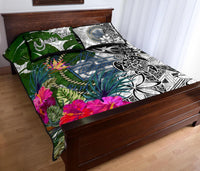 Palau Custom Personalised Quilt Bet Set White - Turtle Plumeria Banana Leaf Crest - Polynesian Pride