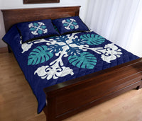 Hawaiian Quilt Bed Set Royal Pattern - Dark Blue - Polynesian Pride
