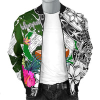Pohnpei Men's Bomber Jacket White - Turtle Plumeria Banana Leaf - Polynesian Pride