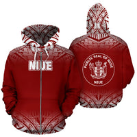 Niue All Over Zip up Hoodie Fog Red Unisex Red - Polynesian Pride