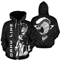 Polynesian Oahu Line Helmet Warrior Hawaii Zip Hoodie Unisex Black - Polynesian Pride