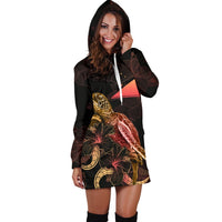 Tokelau Polynesian Hoodie Dress - Turtle With Blooming Hibiscus Gold - Polynesian Pride