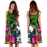 Yap Midi Dress - Turtle Plumeria Banana Leaf - Polynesian Pride