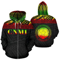 Northern Mariana Islands Polynesian All Over Zip up Hoodie Reggae Horizontal Version Unisex Reggae - Polynesian Pride