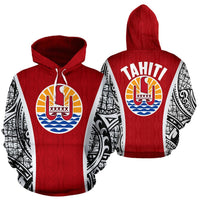 Tahitian Hoodie Tahiti Coat of Arms Polynesian Tattoo Unisex White - Polynesian Pride