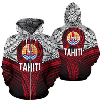 Tahitian Zip up Hoodie Tahiti Flag Polynesian Tattoo Unisex White - Polynesian Pride