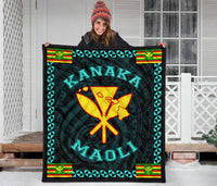 Kanaka Maoli Flag Polynesian Premium Quilt Turquoise - Love Style - Polynesian Pride