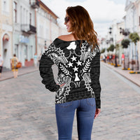 Kosrae Polynesian Shoulder Sweater Map Black - Polynesian Pride