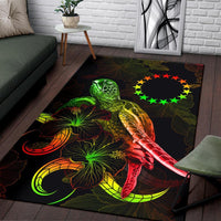 Cook Islands Polynesian Area Rugs - Turtle With Blooming Hibiscus Reggae - Polynesian Pride