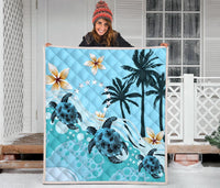Cook Islands Premium Quilt - Blue Turtle Hibiscus - Polynesian Pride