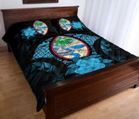 Guam Polynesian Quilt Bed Set Hibiscus Blue - Polynesian Pride