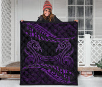 Aotearoa Premium Quilt Purple Maori Manaia With Silver Fern - Polynesian Pride