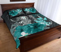 Kanaka Maoli (Hawaii) Quilt Bed Set - Hibiscus Turtle Tribal Turquoise - Polynesian Pride