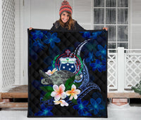 Samoa Polynesian Premium Quilt - Turtle With Plumeria Flowers - Polynesian Pride