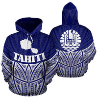 Tahiti Polynesian Hoodie Blue Pride Map nd Seal Unisex Blue - Polynesian Pride