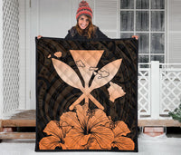 Hawaiian Kanaka Premium Quilt Hibiscus Polynesian Love Orange - Polynesian Pride