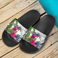 Wallis And Futuna Custom Personalised Slide Sandals White - Turtle Plumeria Banana Leaf - Polynesian Pride