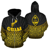Guam Polynesian Zip up Hoodie Gold Pride Map and Seal Unisex Gold - Polynesian Pride