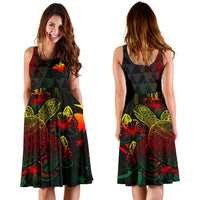 Papua New Guinea Polynesian Midi Dress - Turtle Hibiscus Reggae - Polynesian Pride