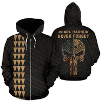 Polynesian Kakau Skull National Pearl Harbor Remembrance Day Hawaii Zip Hoodie Gold Unisex Gold - Polynesian Pride