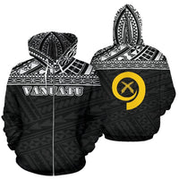 Vanuatu All Over Zip up Hoodie Polynesian Black Version Unisex White - Polynesian Pride