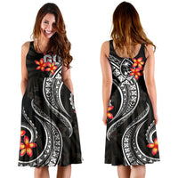 Guam Polynesian Midi Dress - Black Plumeria - Polynesian Pride