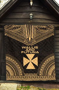 Wallis And Futuna Premium Quilt - Wallis And Futuna Coat Of Arms Polynesian Chief Gold Version - Polynesian Pride