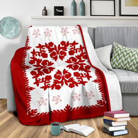 Hawaii Premium Blanket - Hawaiian Quilt Plumeria Medallion Red - AH - Polynesian Pride