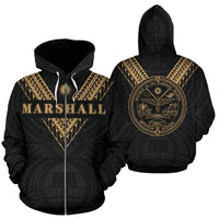 Marshall Islands All Over Zip up Hoodie Gold Sailor Style Unisex Black - Polynesian Pride