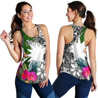 Nauru Custom Personalised Women's Racerback Tank White - Turtle Plumeria Banana Leaf - Polynesian Pride