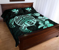 Hawaiian Kanaka Hibiscus Plumeria Mix Polynesian Turtle Quilt Bed Set Turquoise AH - Polynesian Pride