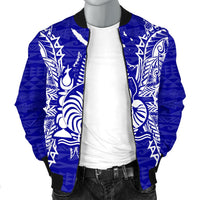 New Caledonia Polynesian Men's Bomber Jacket Map Blue - Polynesian Pride