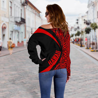 Kanaka Hawaii Map Red Polynesian Off Shoulder Sweater - Circle Style - Polynesian Pride