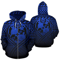Tonga All Over Zip up Hoodie Lift up Blue Unisex Blue - Polynesian Pride