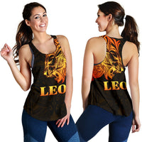 Sun In Leo Zodiac Women Racerback Tank Polynesian Tattoo Simple - Orange Black - Polynesian Pride
