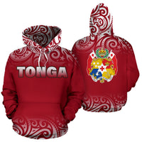 Tonga All Over Hoodie Polynesian Fog Version Unisex Red - Polynesian Pride