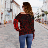 Polynesian Tattoo Style Off Shoulder Sweater Red A7 - Polynesian Pride