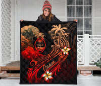 Guam Polynesian Premium Quilt - Plumeria Flowers And Waves - Polynesian Pride