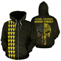 Polynesian Kakau Skull National Pearl Harbor Remembrance Day Hawaii Zip Hoodie Yellow Unisex Yellow - Polynesian Pride