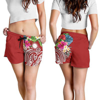Marshall Islands Polynesian Women's Shorts - Summer Plumeria (Red) - Polynesian Pride