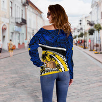 Tokelau Women's Off Shoulder Sweater Polynesian Shark Tattoo - Polynesian Pride