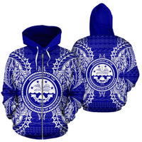 Federated States of Micronesian Polynesian All Over Zip up Hoodie Map Blue Unisex Blue - Polynesian Pride