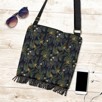 Hawaii Tropical Leaves And Flowers In The Night Style Crossbody Boho Handbag - Polynesian Pride
