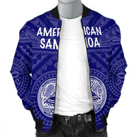 American Samoa Men's Bomber Jacket - Seal In Polynesian Tattoo Style ( Blue) - Polynesian Pride