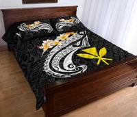 Hawaii Custom Personalised Quilt Bed Set - Kanaka Maoli Polynesian Patterns Plumeria (Black) - Polynesian Pride