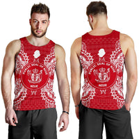 Niue Polynesian Men Tank Top Map Red White - Polynesian Pride
