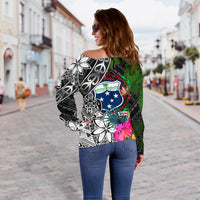 Samoa Off Shoulder Sweater - Turtle Plumeria Banana Leaf - Polynesian Pride