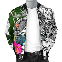 American Samoa Custom Personalised Men's Bomber Jacket White - Turtle Plumeria Banana Leaf - Polynesian Pride