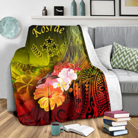 Kosrae Premium Blanket - Humpback Whale with Tropical Flowers (Yellow) - Polynesian Pride