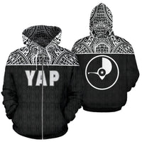 Yap All Over Zip up Hoodie Micronesia Black Version Unisex Black - Polynesian Pride
